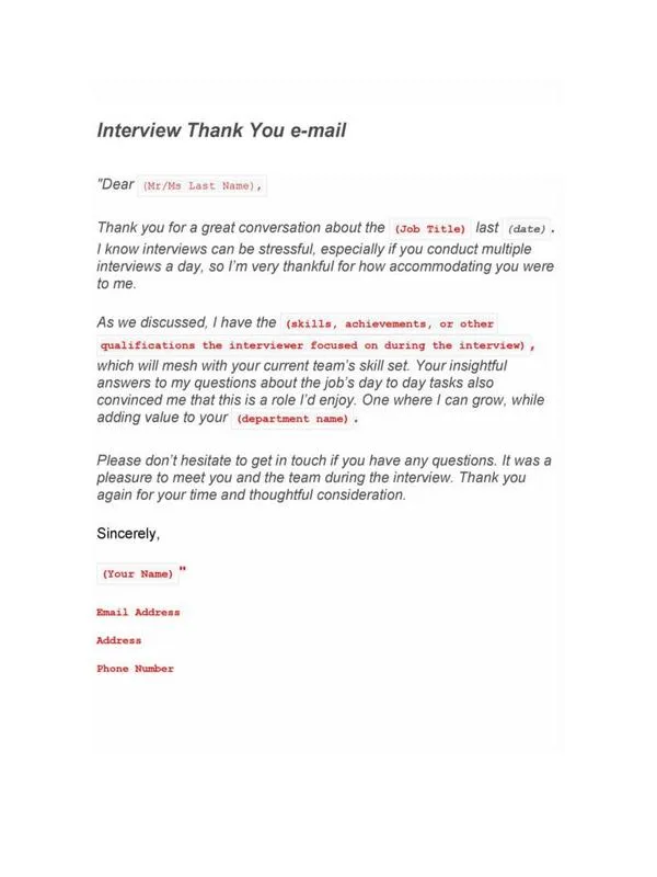 Thank You Email After Interview Example 13