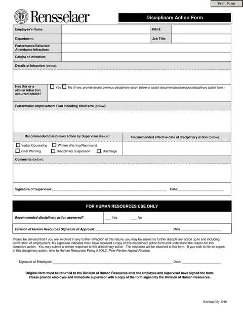 employee write up form 10